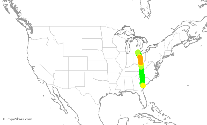Turbulence forecast map for SKW3711, SAV to DTW