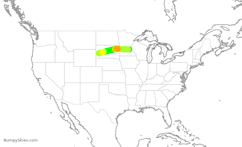 Turbulence forecast map for SKW3714, MSP to RAP