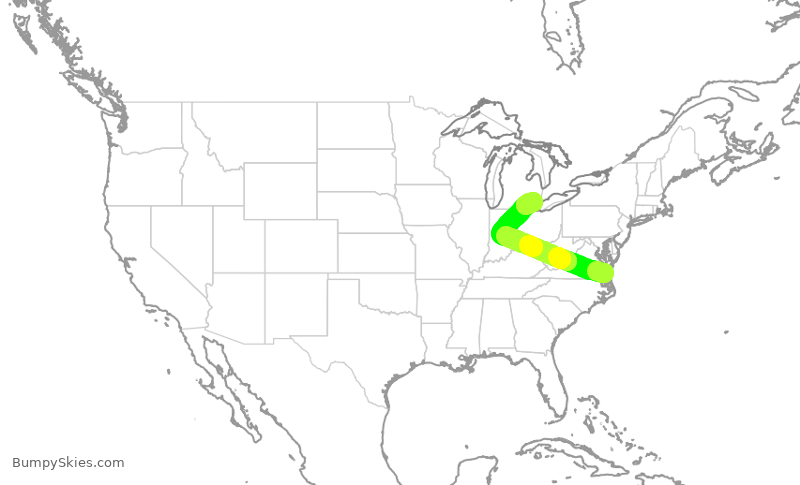 Turbulence forecast map for SKW3737, ORF to DTW