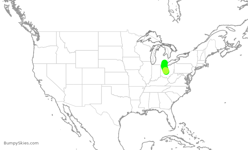 Turbulence forecast map for SKW3739, DTW to CMH