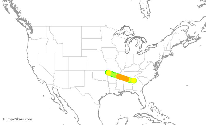 Turbulence forecast map for SKW3744, ATL to XNA