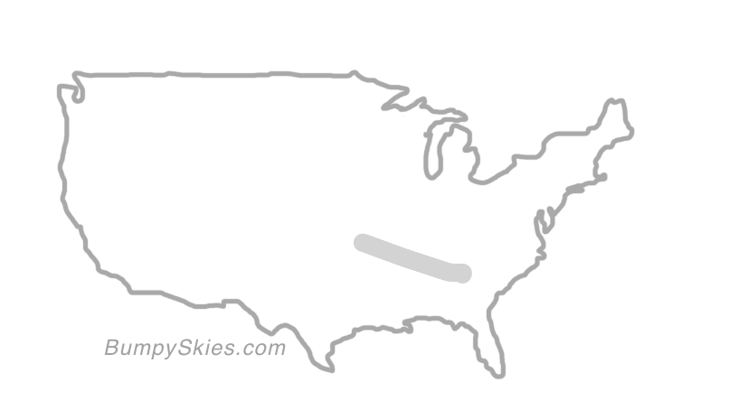 Map of continental US with illustrated flight path and turbulence forecast (described in text below)