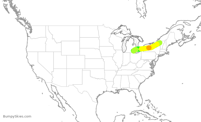 Turbulence forecast map for SKW3753, BTV to DTW