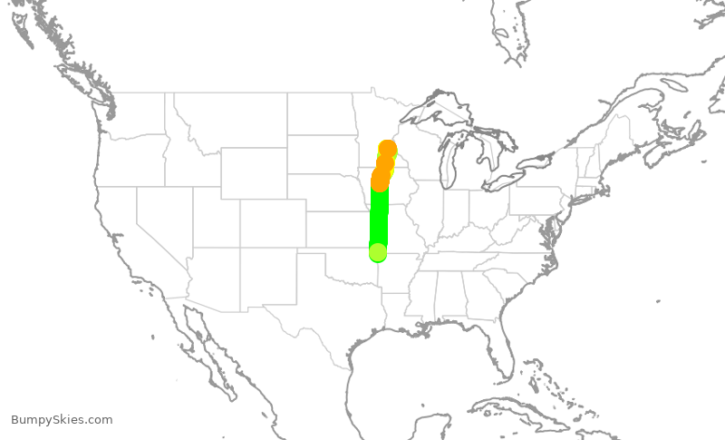 Turbulence forecast map for SKW3761, XNA to MSP