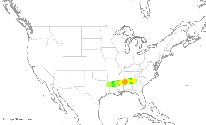 Turbulence forecast map for SKW3762, ATL to SHV