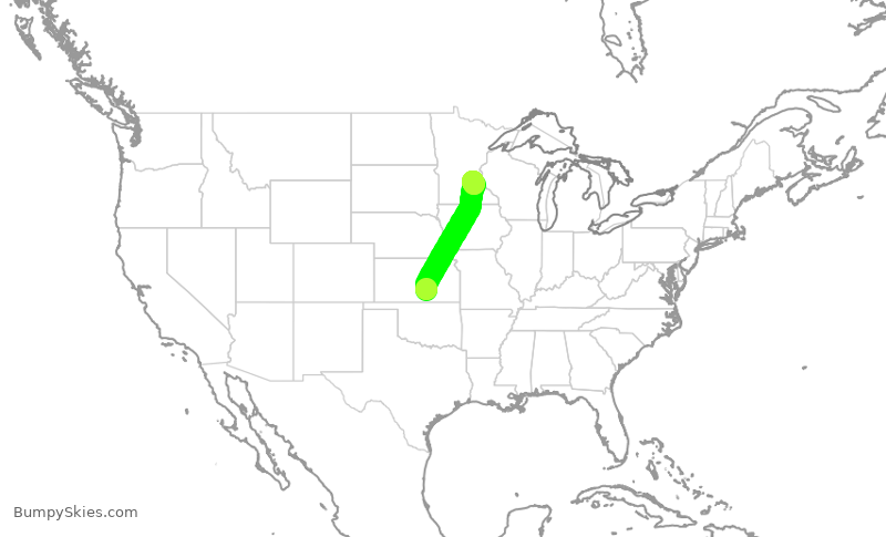 Turbulence forecast map for SKW3762, ICT to MSP