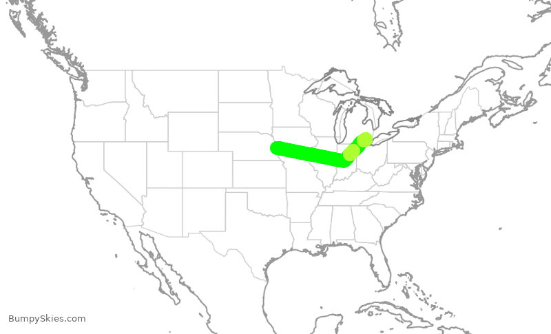 Turbulence forecast map for SKW3762, OMA to DTW