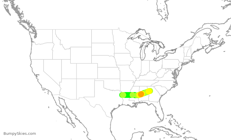 Turbulence forecast map for SKW3762, SHV to ATL