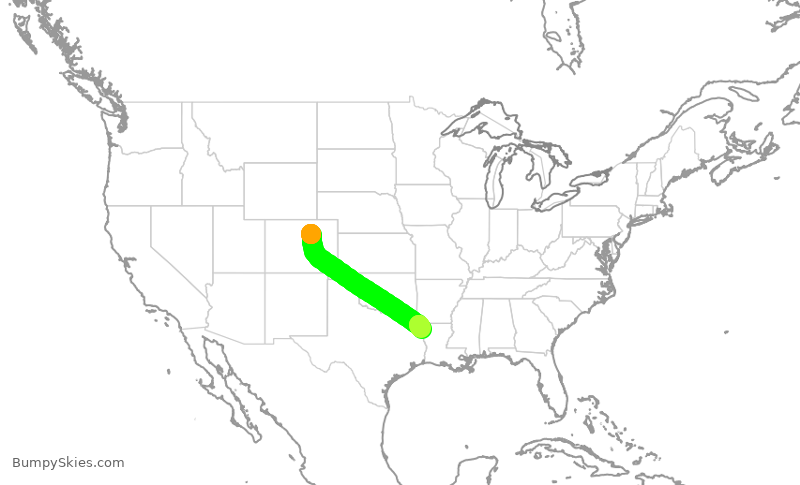 Turbulence forecast map for SKW376, DEN to SHV
