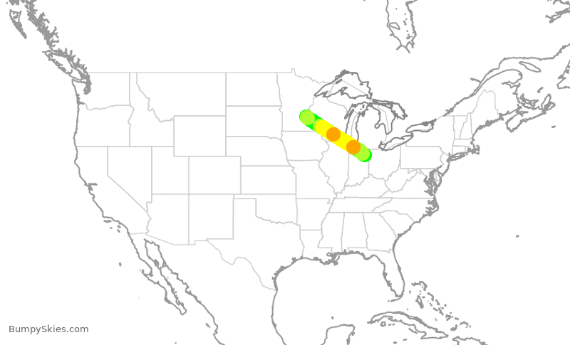 Turbulence forecast map for SKW3780, MSP to FWA