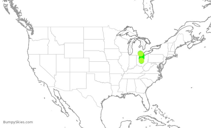 Turbulence forecast map for SKW3782, CMH to DTW
