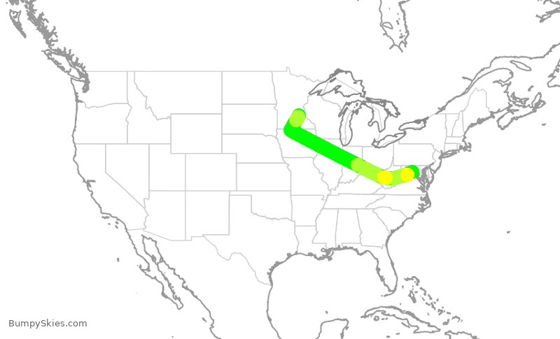 Turbulence forecast map for SKW3783, MSP to IAD