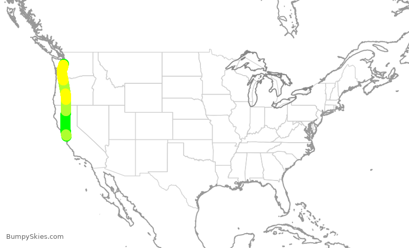 Turbulence forecast map for SKW3789, SJC to SEA
