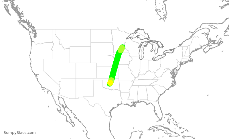 Turbulence forecast map for SKW3791, MSP to OKC