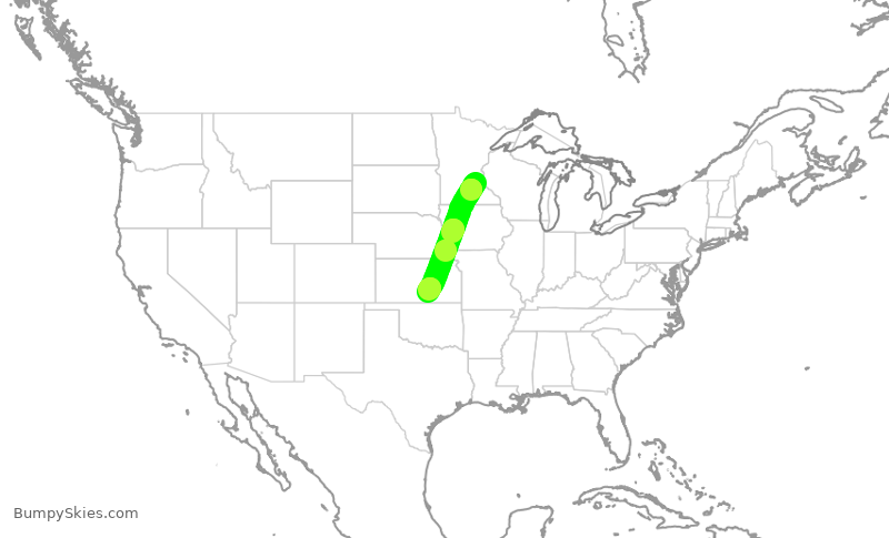 Turbulence forecast map for SKW3807, MSP to ICT