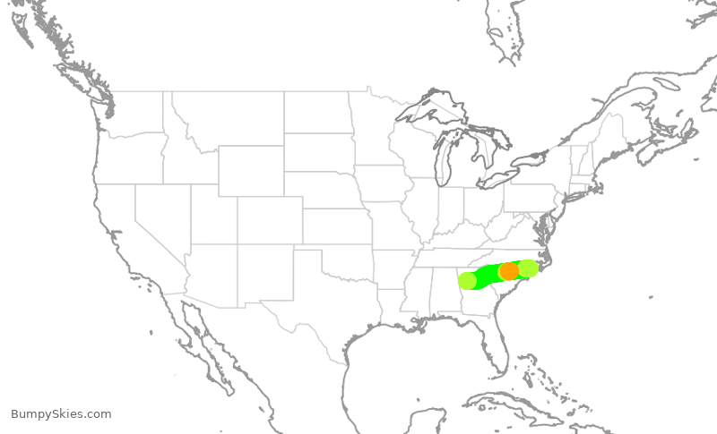 Turbulence forecast map for SKW3810, ATL to OAJ