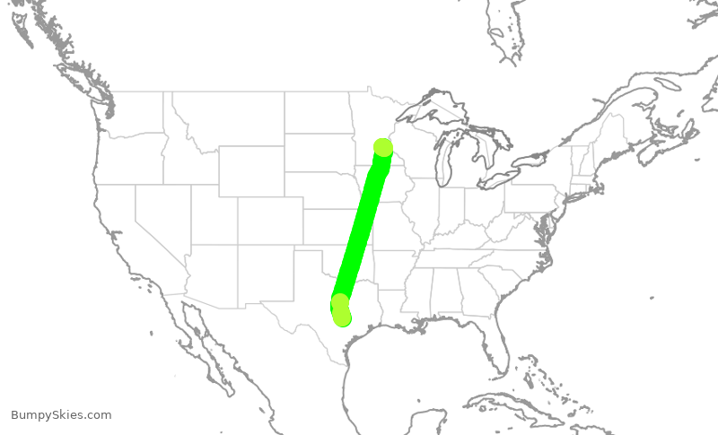 Turbulence forecast map for SKW3813, AUS to MSP