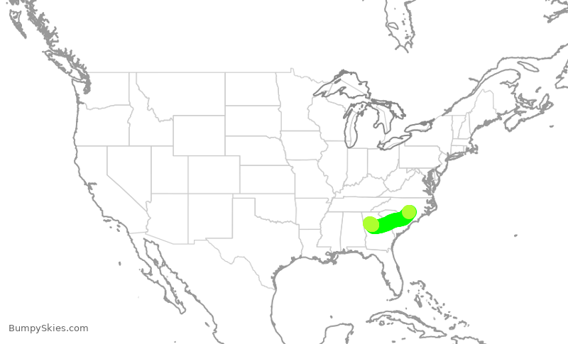 Turbulence forecast map for SKW3820, FAY to ATL
