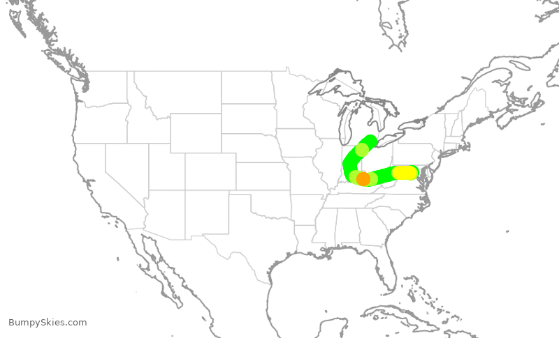 Turbulence forecast map for SKW3826, IAD to DTW