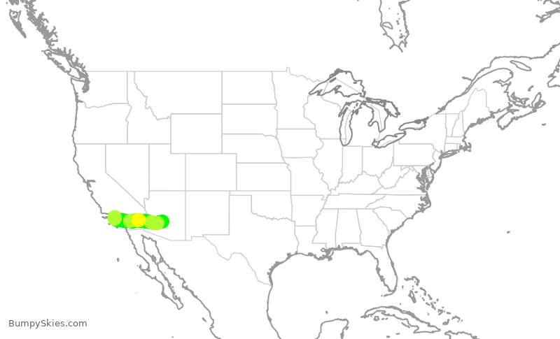Turbulence forecast map for SKW3827, LAX to PHX