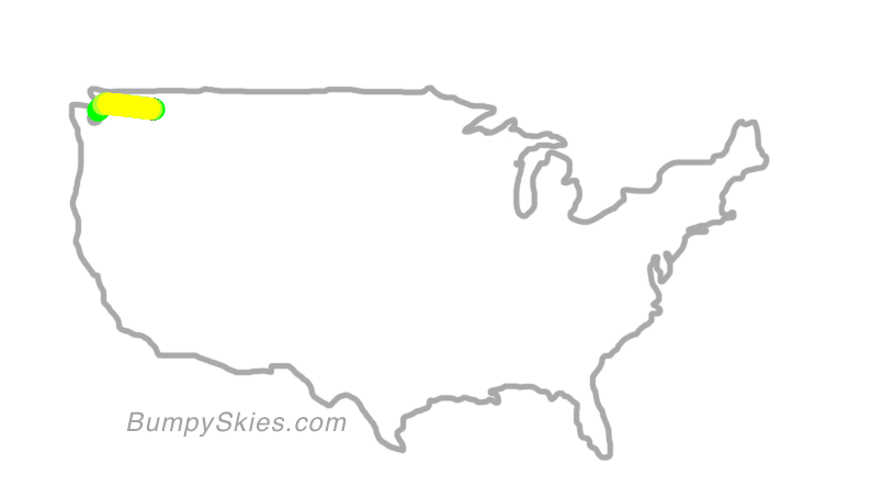 Map of continental US with illustrated flight path and turbulence forecast (described in text below)