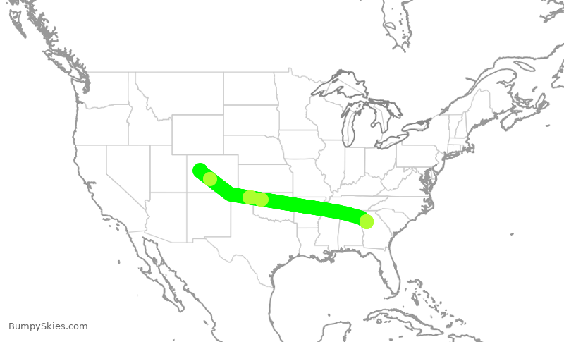 Turbulence forecast map for SKW3840, ASE to ATL