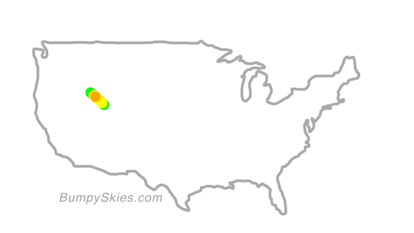 Map of continental US with illustrated flight path and turbulence forecast (described in text below)