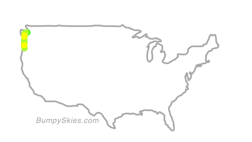 Map of continental US with illustrated flight path and turbulence forecast (described in text below)