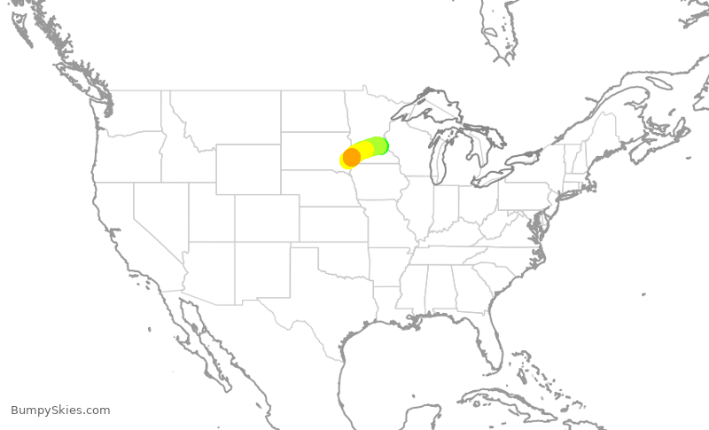 Turbulence forecast map for SKW3865, FSD to MSP