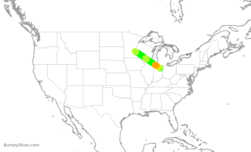 Turbulence forecast map for SKW3866, MSP to FWA