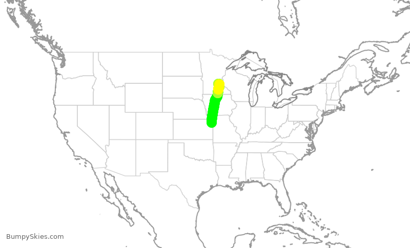Turbulence forecast map for SKW3867, MCI to MSP