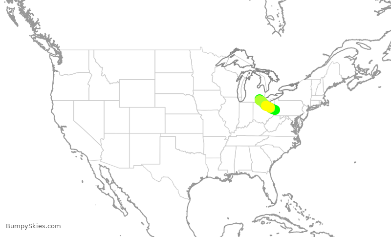 Turbulence forecast map for SKW3875, PIT to DTW