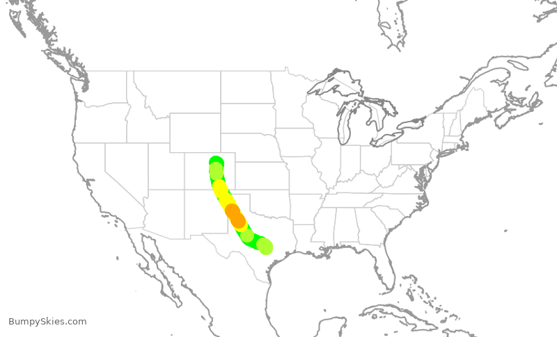Turbulence forecast map for SKW3876, DEN to AUS