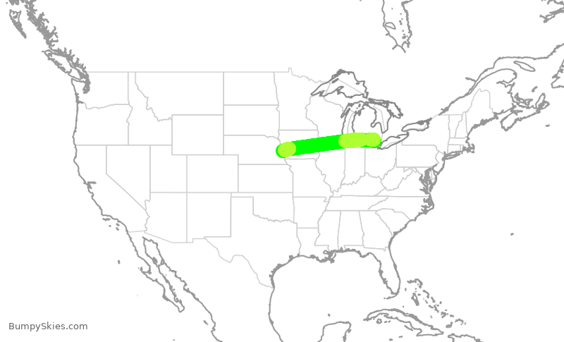 Turbulence forecast map for SKW3889, DTW to OMA