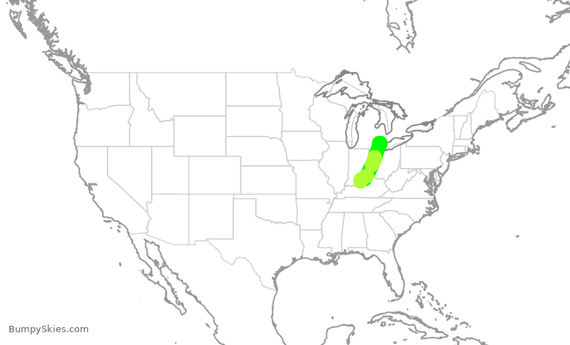 Turbulence forecast map for SKW3890, DTW to SDF