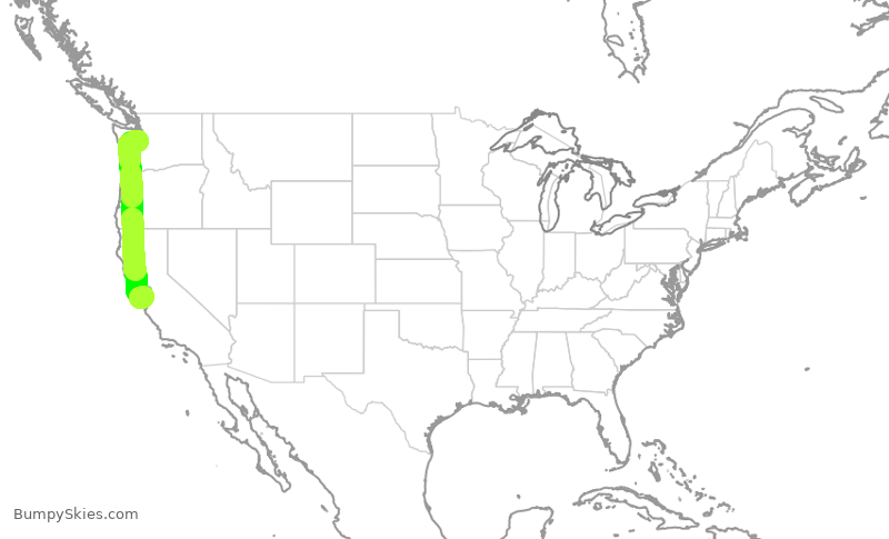 Turbulence forecast map for SKW3897, SEA to SJC