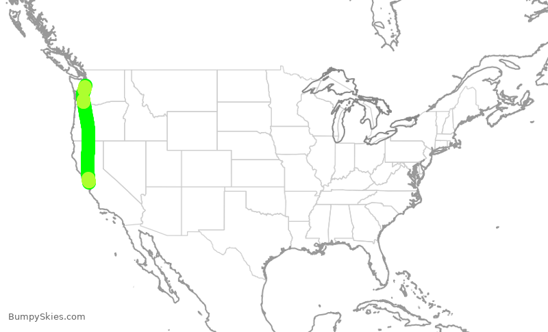 Turbulence forecast map for SKW3897, SJC to SEA