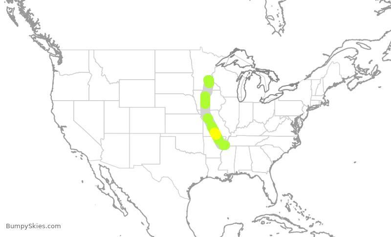 Turbulence forecast map for SKW3899, MEM to MSP