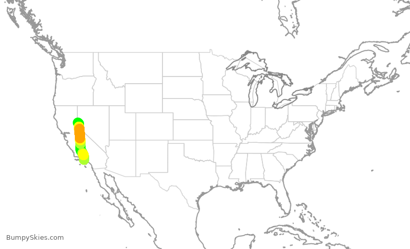 Turbulence forecast map for SKW3902, LAX to RNO