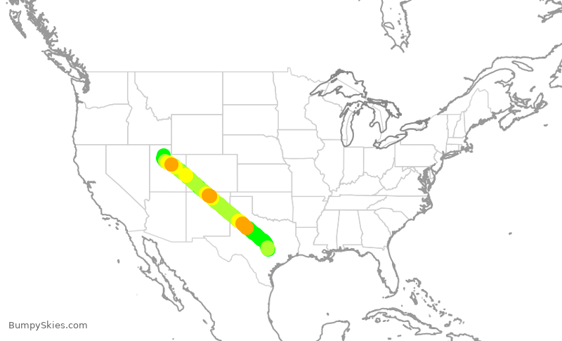 Turbulence forecast map for SKW3908, AUS to SLC