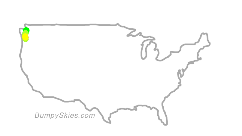 Map of continental US with illustrated flight path and turbulence forecast (described in text below)