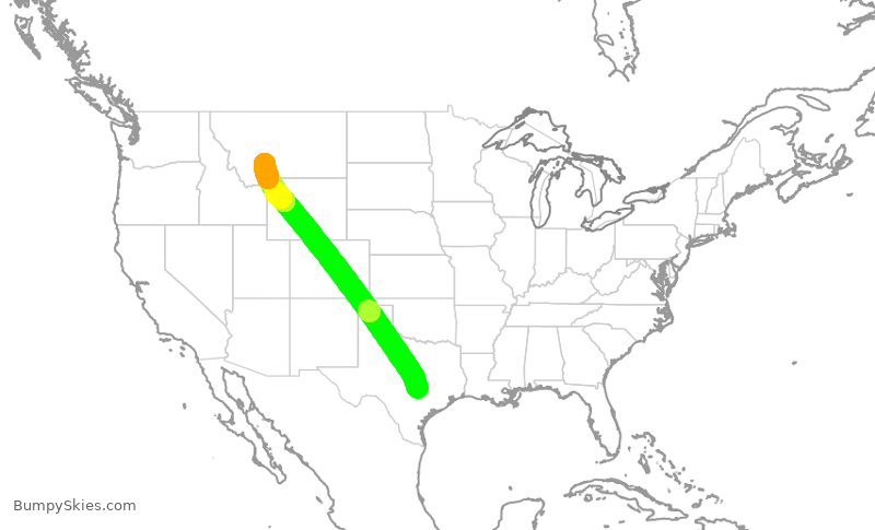 Turbulence forecast map for SKW3915, AUS to BZN