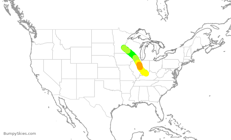 Turbulence forecast map for SKW3923, MSP to SDF