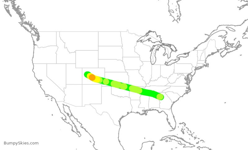 Turbulence forecast map for SKW3924, ASE to ATL