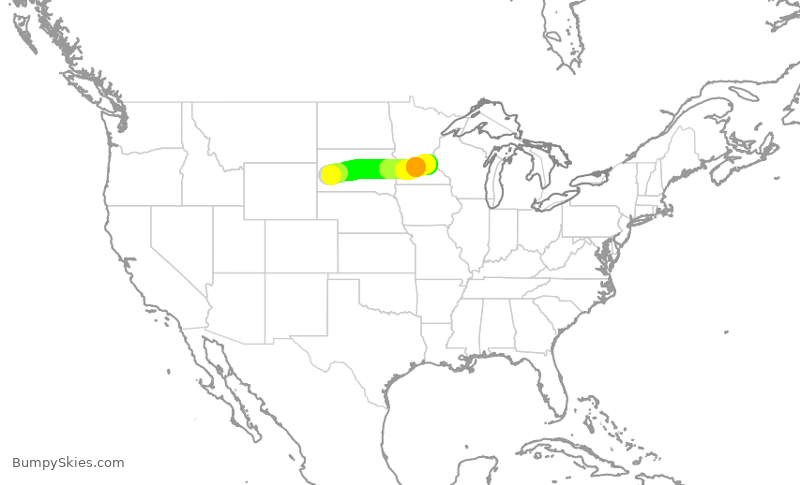 Turbulence forecast map for SKW3927, RAP to MSP