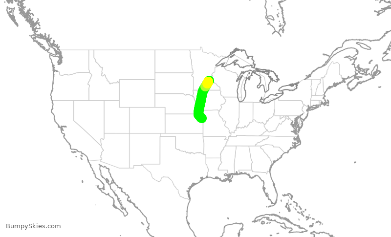 Turbulence forecast map for SKW3928, MSP to MCI