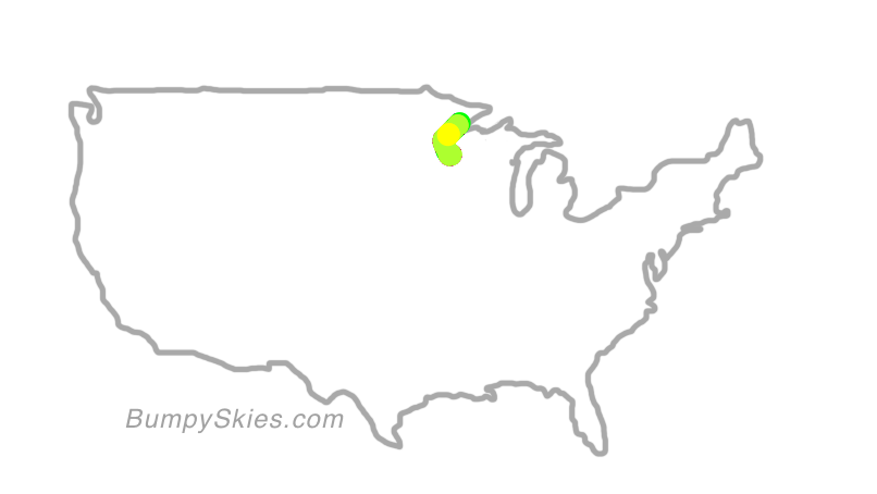Map of continental US with illustrated flight path and turbulence forecast (described in text below)