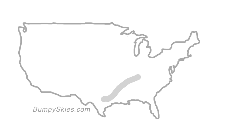 Map of continental US with illustrated flight path and turbulence forecast (described in text below)