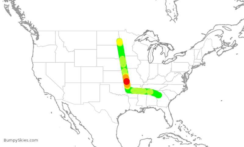 Turbulence forecast map for SKW3946, FAR to ATL