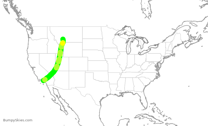 Turbulence forecast map for SKW3947, LAX to BZN
